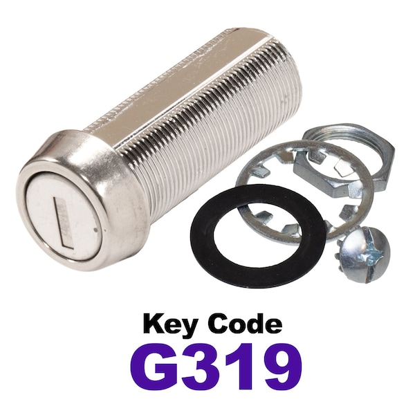Global RV SS Compartment Lock, Cam/Blade Style, 1-3/4in Threaded Barrel, Blades not Included, Keyed to G319 CLB-319-134-SS - main